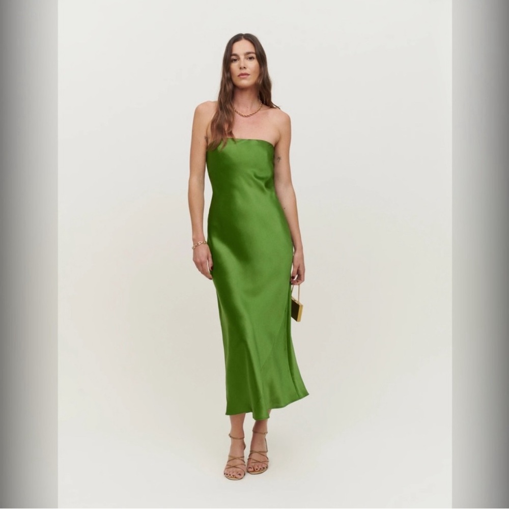 NWT reformation Joanna strapless silk midi dress in Palm green
